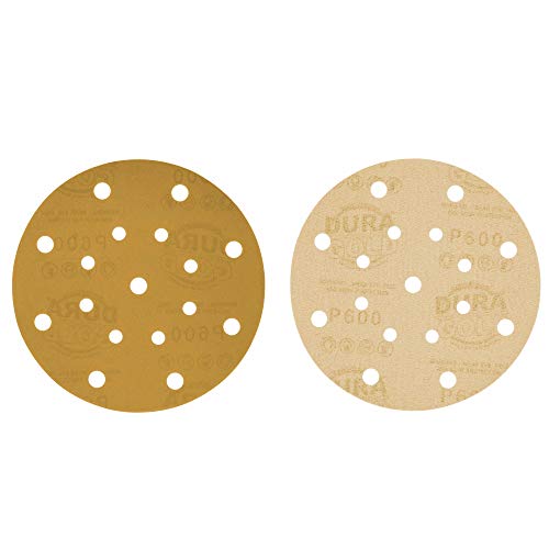 Dura-Gold 6" Gold Sanding Discs, 600 Grit, Box of 50, Hook & Loop, 17 Hole - size: 600-Grit