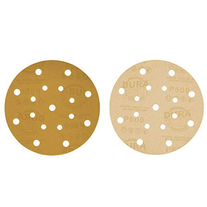 Dura-Gold 6" Gold Sanding Discs, 600 Grit, Box of 50, Hook & Loop, 17 Hole - size: 600-Grit