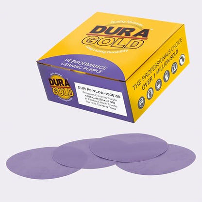 Dura-Gold Premium 1500 Grit 6" Purple Film Ceramic Sanding Discs, Box of 50 - style: 1500 Grit