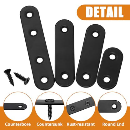 mankk 86PCS Stainless Steel Straight Flat Metal Bracket,Mending Plates - color: Black-36/46/56/76mm