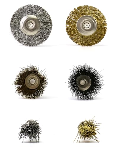 QWORK 36Pcs Brass & Stainless Steel Wire Brush Polishing Wheel Kit for Rotary Tools - for Metal, Wood Grinding, Deburring, and Polishing