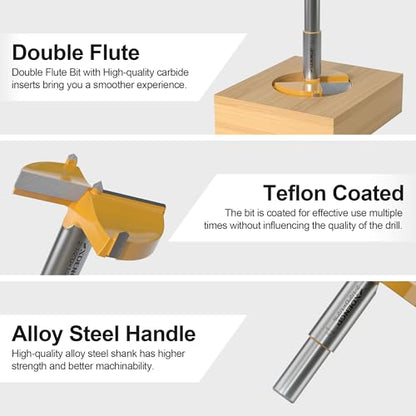 Forstner Bit 1/2 inch Shank, 2-1/2 inch Cutting Diameter, Forstner Drill Bit for Woodworking, Drilling Hole Saw Set, Auger Opener, Hinge Hole Cutter for Plastic, Plywood Products - size: 2-1/2"Diameter,1/2"Shank