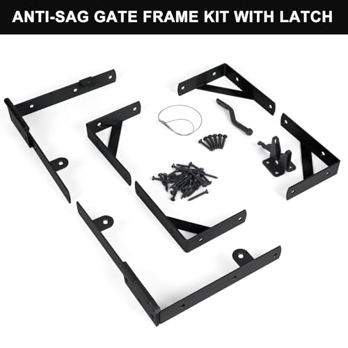 Gate Hardware Kit for Wood Fence, Corner Brace Bracket, Anti Sag Frame Hardware With Latch and Hinges for Wooden Fence Driveway, Black, MKZJ1115 - size: Single Door Set