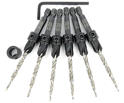 FTG USA 6 Pc #8 (11/64") Countersink Drill Bit Set with Tapered Drill Bits - size: #8, style: Same Sort 6 Pc