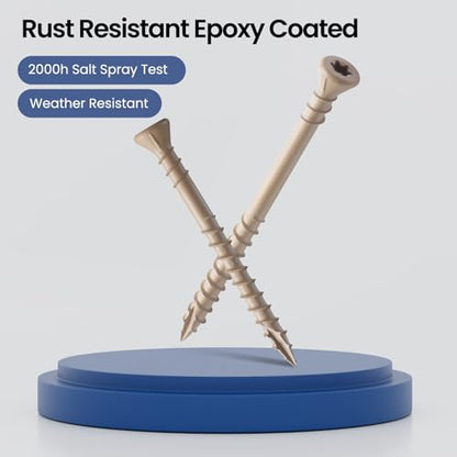 #10 Deck Screws 2-1/2 Inch Exterior Wood Screws Flat Head Torx Drive Rust Resistant Epoxy Coated Reverse Upper Thread Trim Screw (1lb, 67pcs), Tan - size: #10x2-1/2"