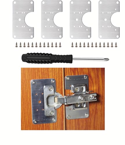 4 Piece Hinge Repair Kit - Cabinet Hinge Repair Plate Stainless Steel Door Hinge Repair Kit for Kitchen Cabinet Hinge Repair Brackets with Mounting Screws and Screwdrivers (4, 3.5"x2") - size: 3.5"x2"