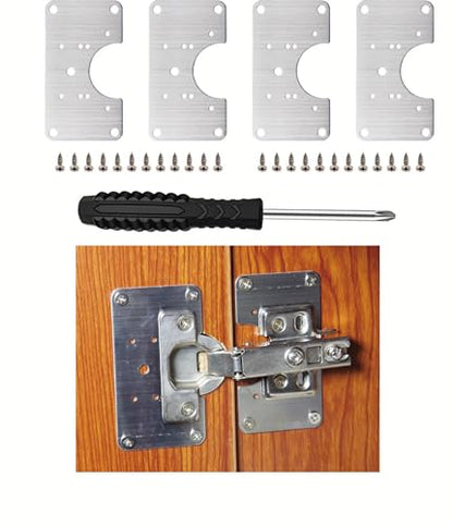 4 Piece Hinge Repair Kit - Cabinet Hinge Repair Plate Stainless Steel Door Hinge Repair Kit for Kitchen Cabinet Hinge Repair Brackets with Mounting Screws and Screwdrivers (4, 3.5"x2") - size: 3.5"x2"