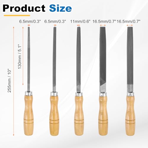 HARFINGTON 5pcs Metal File Set 6" Medium Teeth High Carbon Steel Hand Files with Wooden Handle Square/Flat/Triangle/Half-Round/Round for Metal Wood Stone Grinding Polishing Engraving - size: 1, style: Middle Teeth