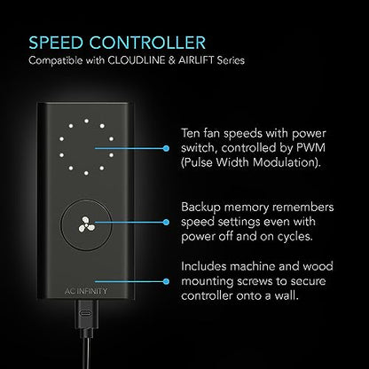 AC Infinity AIRLIFT S14, Shutter Exhaust Fan 14” with 10-Speed Controller - size: 14-Inch, Speed Controller