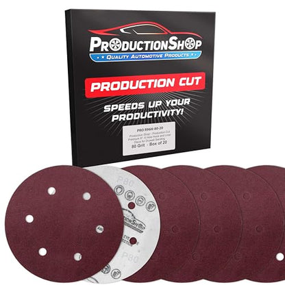 ProductionShop Premium 9" Red 6-Hole Pattern 80 Grit Sanding Discs, Box of 20 - Dustless Hook & Loop Backing Sandpaper for Drywall Power Sanders, Coarse-Cut Abrasive - Woodworking, Sand Auto Paint - style: 80 Grit