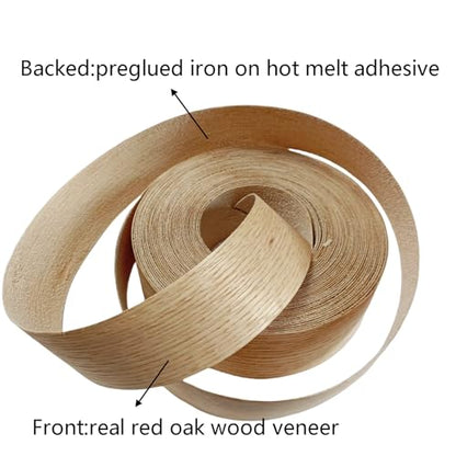 Red Oak Wood Veneer Edge Banding Roll 2 inch ×50ft, Preglued Iron-On with Hot Melt Adhesive Edgebanding Strip, Flexible Wood Tape for Furniture Plywood Repair - size: 2" x50'