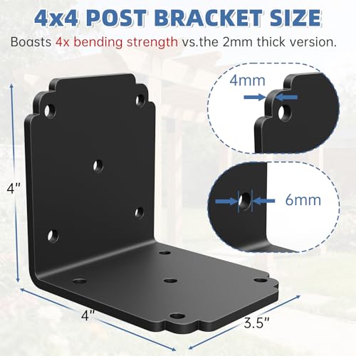 4"x4"x3.5" Heavy Duty L Bracket, 90 Degree Pergola Bracket for Wood - size: (4PCS) 4Inch