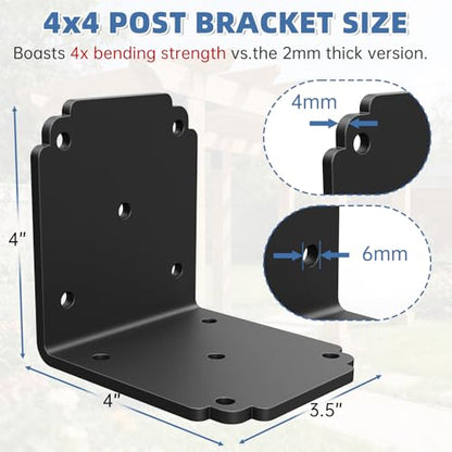 4"x4"x3.5" Heavy Duty L Bracket, 90 Degree Pergola Bracket for Wood - size: (8PCS) 4Inch