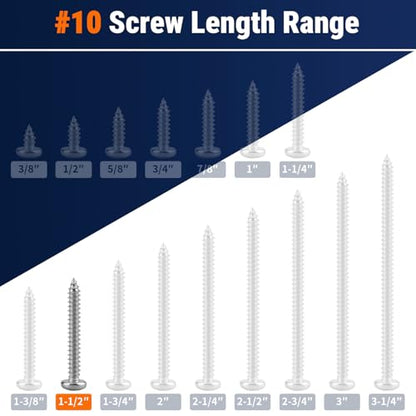 #10 x 1-1/2" (100 Pack) Stainless Steel Phillips Pan Head Wood Screws, Stainless Steel 304 (18-8), Pan Head Sheet Metal Screws Self Tapping for Wood - size: #10 x 1-1/2"