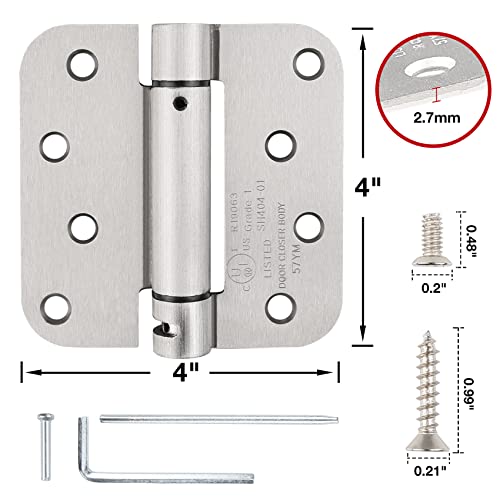 KIW Automatic Self-Closing Brushed Nickel Door Hinges Satin 4" 5/8" 2 Pack - color: Satin Nickel, size: 2 Pack