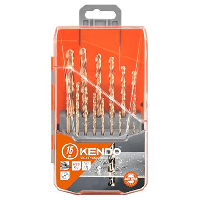 KENDO 15 PCS Cobalt Drill Bit Set (1/16"-3/8"),M35 High Speed Steel - style: 15 pcs Cobalt