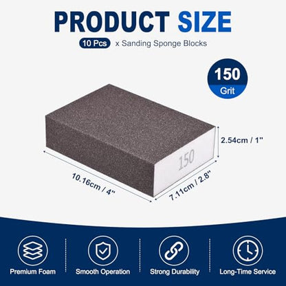 10Pcs 150Grit Sanding Sponges, Wet Dry Sanding Blocks - size: 150Grit
