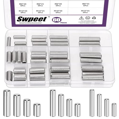 Swpeet 60Pcs M6 M8 M10 304 Stainless Steel Dowel Pin Assortment Kit, Cylindrical Shelf Support Peg Pin Rod Fasten Elements for Maintenance and Connection (with A Storage Box ) - size: M6