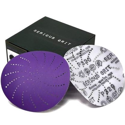 Serious Grit - 5-Inch P320 Grit Ceramic Multi-Hole Sanding Discs - 50 Pack - size: 320 Grit