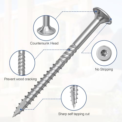 #8 x 2 Stainless Steel Deck Screws, 150Pcs 410 Grade Stainless Steel - size: #8 × 2"