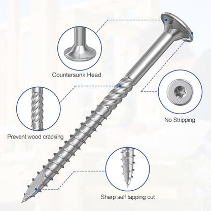 #10 x 2.5 Stainless Steel Deck Screws, 150Pcs 410 Grade Stainless Steel - size: #10 × 2-1/2"