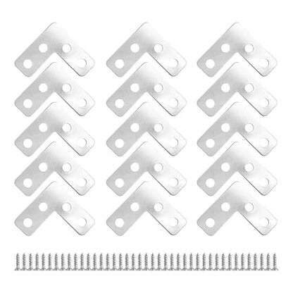 15Pcs 1.5"x1.5" L Shape Flat Corner Bracket, Stainless Steel Angle Plate, Heavy Duty Repair Brace with Screws for Wood, Furniture, Cabinets, Shelves, Metal Frame, Right Angle Mending Plate - size: 1.5"x1.5"