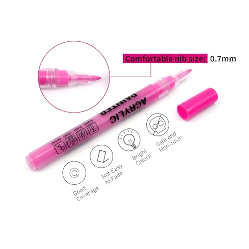 Pink Acrylic Paint Pens 6 Pcs Permanent Marker Pens Extra Fine - color: Pink