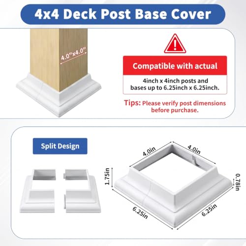4-Pack Aluminum 4x4 Post Skirt - Split Deck Post Base Cover (White) - color: White English Style