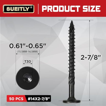 #14 x 2-7/8" Black Deck Screws, T30 Torx Drive Exterior Wood Screws, Epoxy Coated for Pressure Treated Lumber (50 Pack) - size: #14 x 2-7/8"