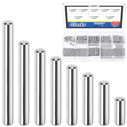 Glarks 160pcs M2.5 Solid Dowel Pins Kit, 8 Sizes Stainless Steel Cylindrical Shelf Support Peg Pin Rod Fastener, Parallel Dowel Pin Fastener for Machinery Manufacturing, Furniture Installation - size: 160pcs M2.5