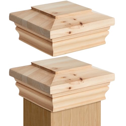 Geetery 2 Pcs 4" x 4" Cedar Post Cap Flat Wood Newel Post Fence Topper
