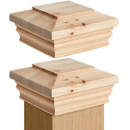 Geetery 2 Pcs 4" x 4" Cedar Post Cap Flat Wood Newel Post Fence Topper