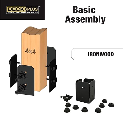Deck Plus Ironwood Faux Post Base Kit, 4in x 4in, 1 Kit, Black