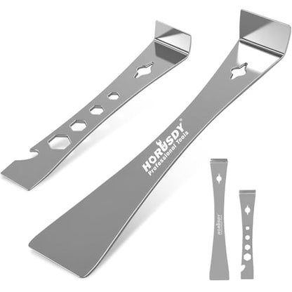 HORUSDY 2-Piece Pry Bar Scraper Set, Stainless Steel Flat Pry Bars with Hex Screwdriver Function, 6-11/16” & 9-1/2” Multi-Purpose Nail Puller, Trim, Demolition & Repair Tools