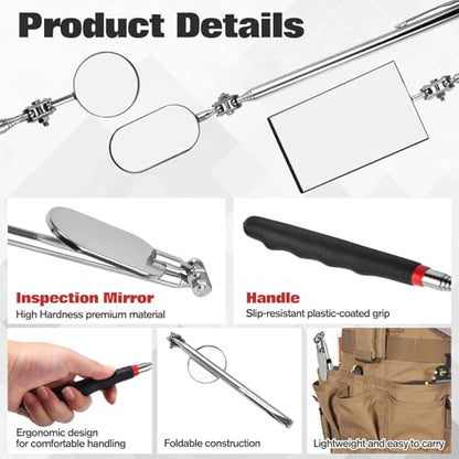 5 Pieces Telescoping Inspection Mirror Extendable Mechanic Mirrors Long Telescoping Auto Inspection Mirror 360°Swivel Head Rectangular Mechanic Mirrors for Observe Vehicle Small Parts - style: 5pcs