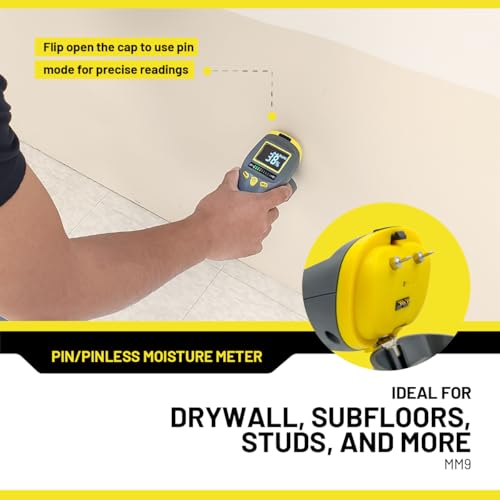 General Tools MM9 Moisture Meter for Wood, Walls & Drywall Detection - size: Pin & Pinless