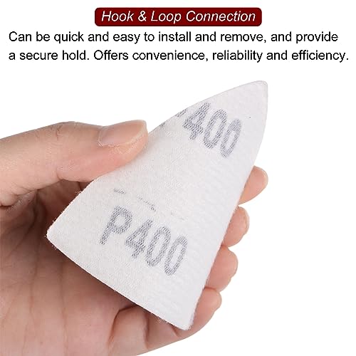 HARFINGTON 100pcs Triangular Hook & Loop Sandpapers 400 Grits 3-1/8" Aluminum Oxide Sanding Pads Random Orbital Mouse Detail Sander Papers Oscillating Multi Tool Sheets - size: 400 Grits