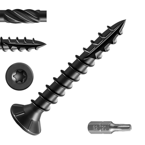 Wensilon #8 * 1" Black Deck Screws, (480pcs) 2 lbs.Exterior Wood Screws, Rust Resistant epoxy Coated, Bronze, T20 Star Bit - color: Black, size: 8*1"
