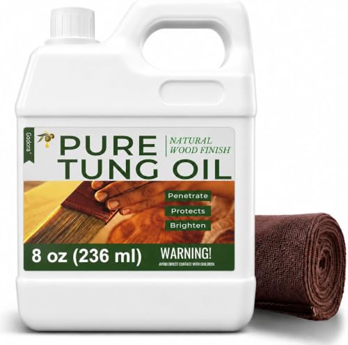 8oz 100% Pure Tung Oil for Wood, Food-Safe Waterproof Tung Oil with Towel - size: 8 Fl Oz