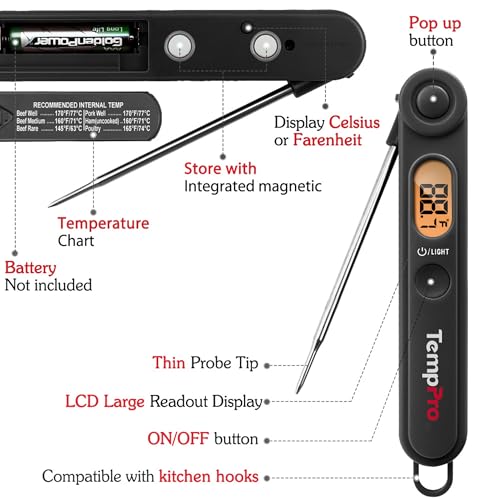 TempPro TempSwift Digital Meat Thermometer with Temperature Indicator - color: Pitch-black