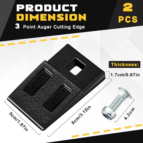 Hicarer 2 Pack 3 Point Auger Cutting Edge with Screw Square Hole Replacement Auger Teeth with Hardware for Most Heavy Duty 3 Point Post Hole Digger