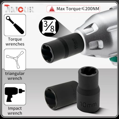 10PCS Twist Lug Nut Socket Set, 3/8" Drive Bolt Nut Extractor Tool - color: 10 Pcs Lug Nut Extractor 3/8 Inch Drive
