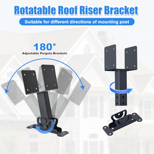 4"x4" Heavy Duty Roof Riser Brackets, 180° Adjustable Angle Pergola Roof Brackets, Black Metal Roof Riser Brackets for Patio Cover, Pergola, Gazebo, Wood Post (1 Pack) - color: Adjustable direction and base, size: 1pcs