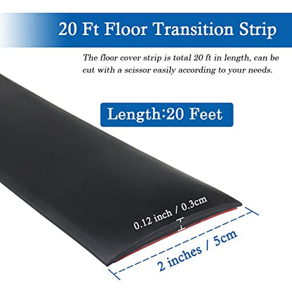 FONUNO Vinyl Floor Transition Strip Self Adhesive Threshold Strip - color: Black, size: 2 Inch x 20 Feet