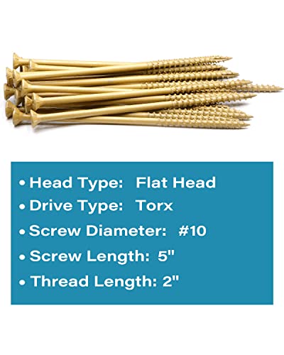Deck Screws, Exterior Wood Screws #10 x 5 Inch 50 Pcs, Carbon Steel Star Drive and Coarse Threads, Anti-Corrosion, Tan Coated Screws for Decks, Fences and Other Outdoor Use | by IMSCREWS - size: #10 x 5"