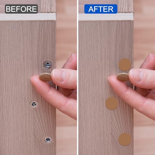 uxcell 7 Sheets/378PCS Self Adhesive Screw Hole Stickers, 2.1cm/0.83" PVC Screw Hole Covers Hole Stickers for Furniture Wood Cabinet Wall Desk Table Bookcase, Blown - color: Blown
