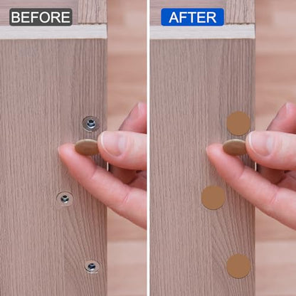 uxcell 7 Sheets/378PCS Self Adhesive Screw Hole Stickers, 2.1cm/0.83" PVC Screw Hole Covers Hole Stickers for Furniture Wood Cabinet Wall Desk Table Bookcase, Blown - color: Blown
