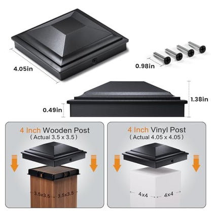 SIEDiNLAR 4x4 Post Caps Black 6 Pack, Fence Post Covers Outdoor Waterproof - color: Black, size: 4x4in, 6 Pack