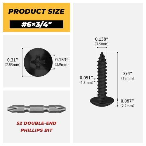 150pk #6 x 3/4" Black Truss Head Self Tapping Screws, 304SS + Bit - size: #6 x 3/4