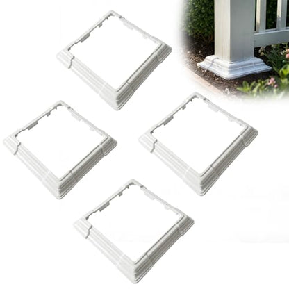 6 x 6 Inches ABS Post Sleeve, Adjustable Skirt, White, 4 Pack - color: 4Pack-White